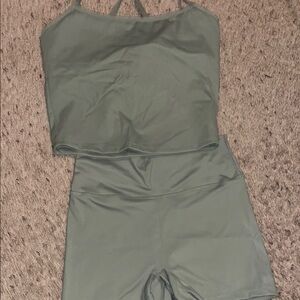 Green Athletic Crop Top and Shorts Set
